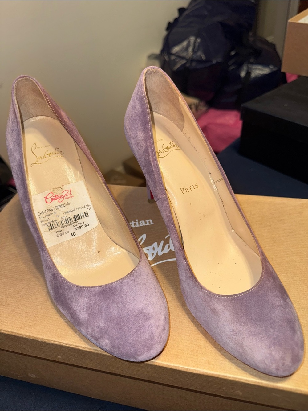 Christian Louboutin Lavender Suede Pointed-Toe Pumps